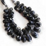 Sri Lankan Black Rutile Quartz Gemstone Faceted Pear Briolette Beads - 14x9 to 23x15mm Size - 8.5-Inch Strand - Image 3