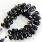 Sri Lankan Black Rutile Quartz Gemstone Faceted Pear Briolette Beads - 14x9 to 23x15mm Size - 8.5-Inch Strand - Image 2