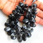 Sri Lankan Black Rutile Quartz Gemstone Faceted Pear Briolette Beads - 14x9 to 23x15mm Size - 8.5-Inch Strand - Image 4