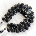 Sri Lankan Black Rutile Quartz Gemstone Faceted Pear Briolette Beads - 14x9 to 23x15mm Size - 8.5-Inch Strand