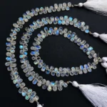Natural Rainbow Fire Moonstone 7x5 mm Size Faceted Pear Briolettes Beads 8" Strand